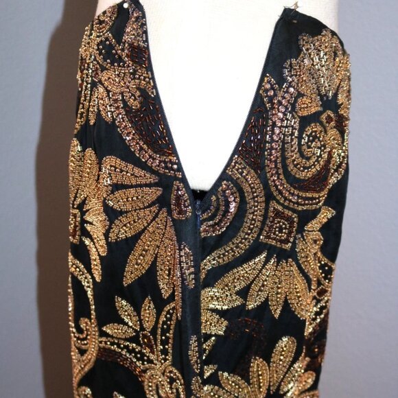 Y2K 80s Beaded Sequin Cocktail Miniskirt, Black & Gold Party Miniskirt - Picture 9 of 16